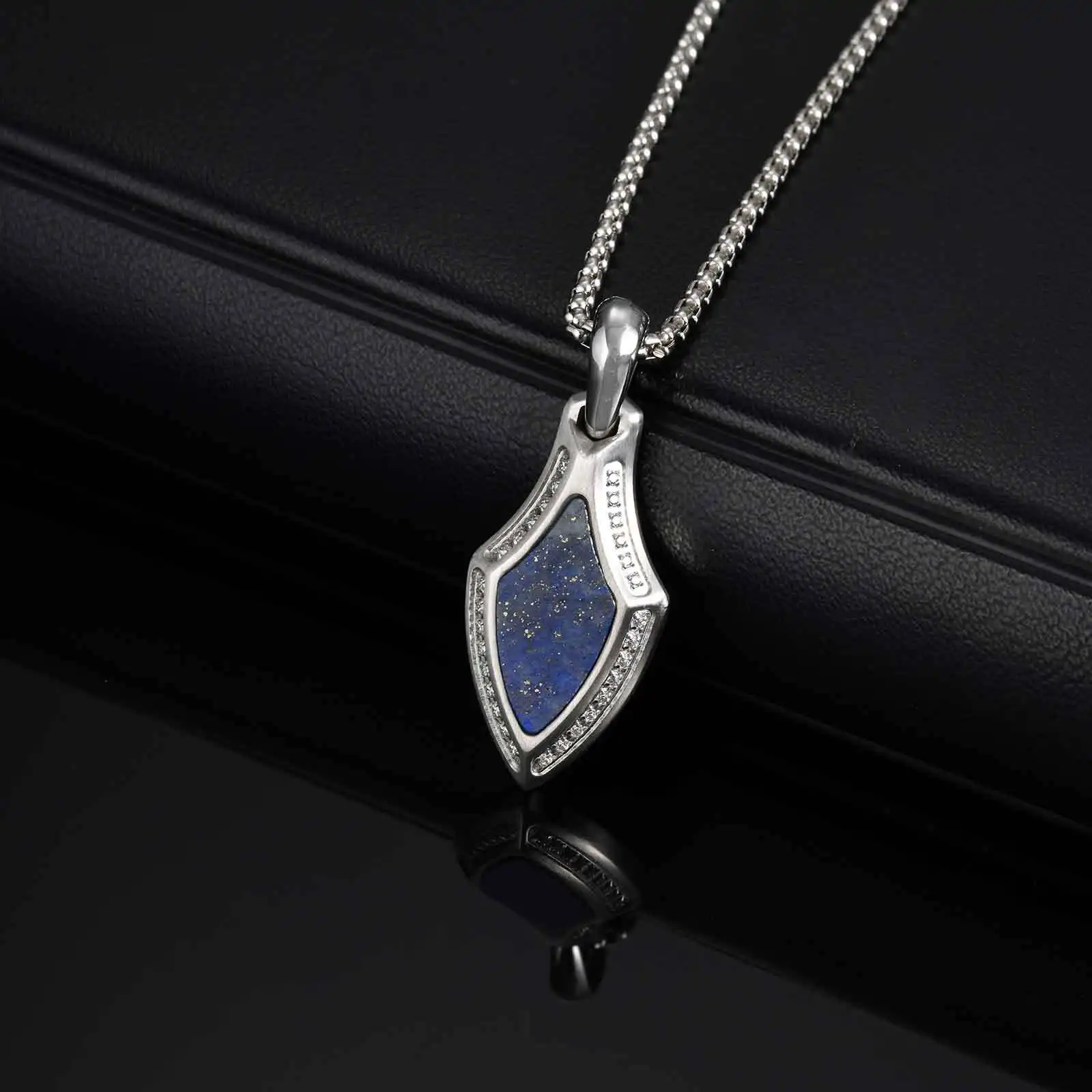 

Small Shield Pendant Necklace for Men Boys,Natural Full Sand Lapis Lazuli Necklace,Stylish Jewelry Gift for Father Husband Son