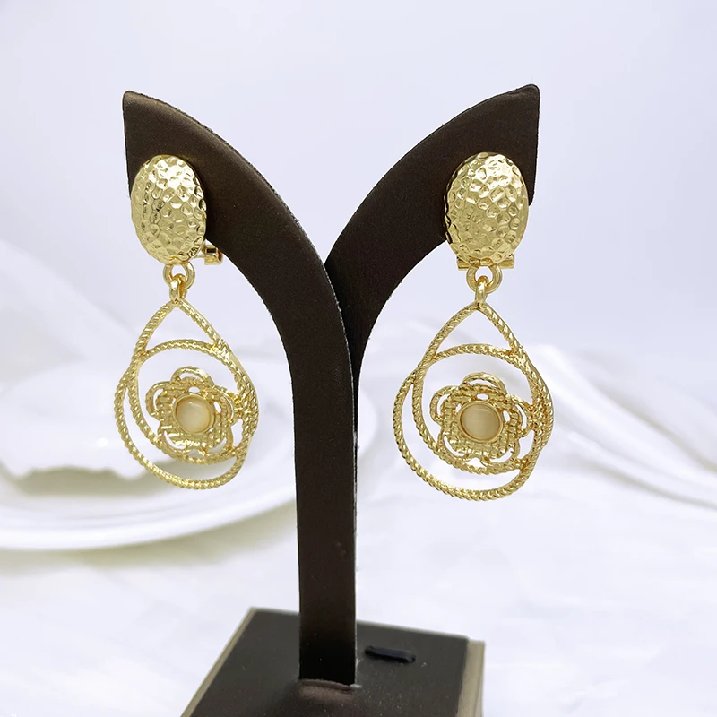Dubai Gold Color Jewelry Set For Women White Stone Luxury Design 24k Gold Plated  Necklace Earring Ring Bracelet 4Pcs