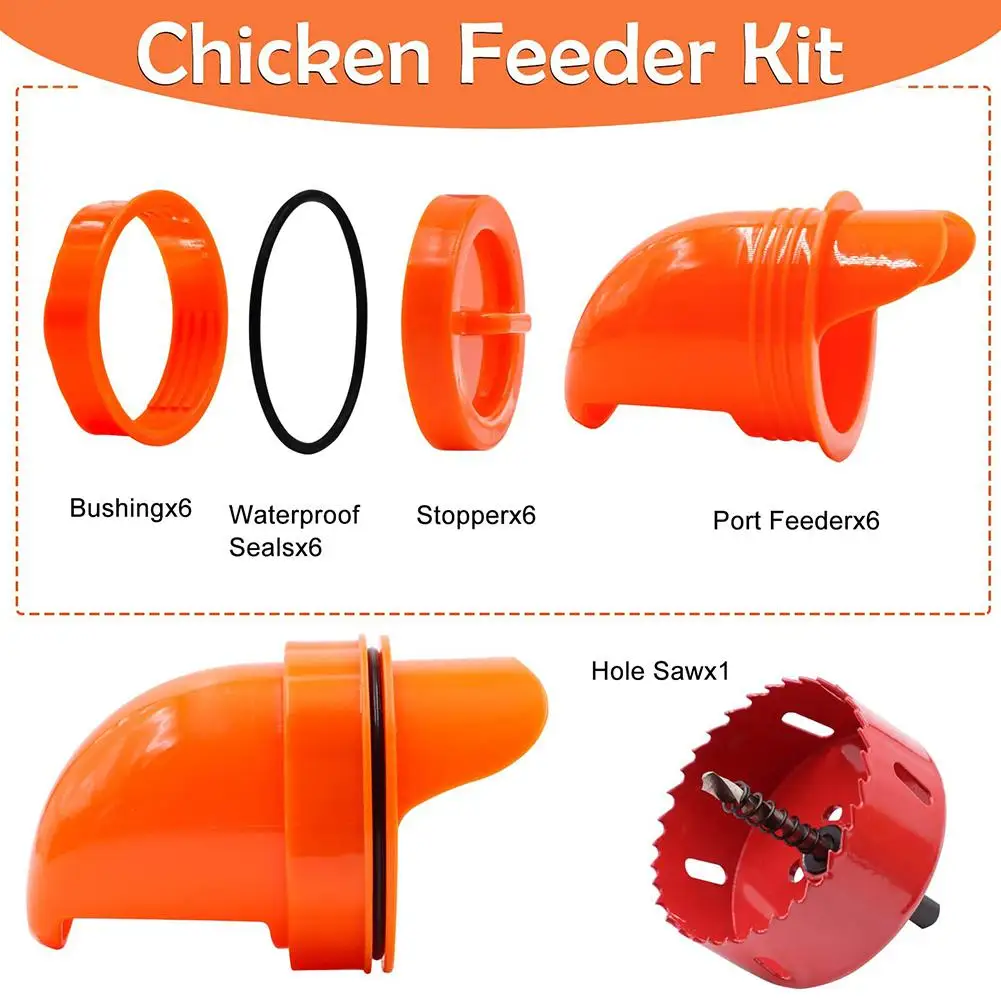 Automatic Poultry Feeders Waterproof No Waste Diy Chicken Duck Feeder Port For Buckets Barrels Troughs Bins