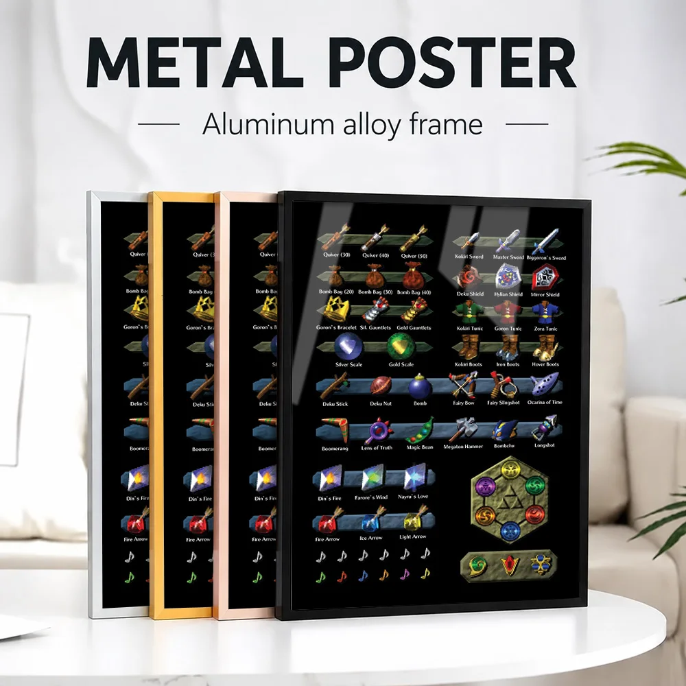 Ocarina Of Time Item Metal Poster With Aluminum Alloy Frame Personalized Photo Dark Medieval Style Wall Art For Collector Room