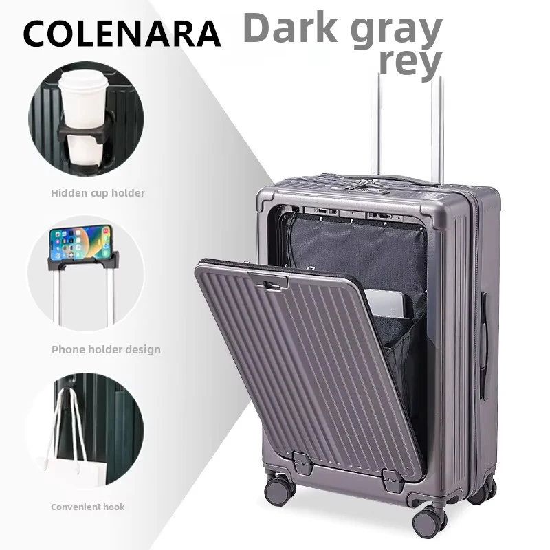 COLENARA Mala de Cabine com Abertura Frontal Caso de embarque ABS + PC Trolley Caso Carregamento USB Multifuncional 20 "22" 24 "26 Polegadas Bagagem