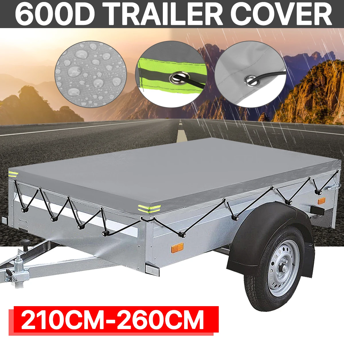 Grey Camper Van Trailer Cover 600D 150-260cm Canopy Roof Tent Dust-proof Waterproof Protection Travel Camping Canopy Universal