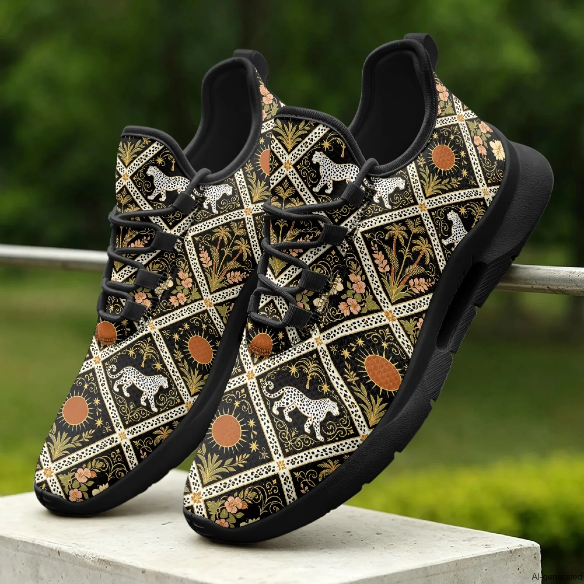 XIXIRIMIDO Lace-up Casual Shoes Men's Sneakers Breathable Mesh Walking Shoes Leopard Pattern Women's Fashion Shoes 35-48