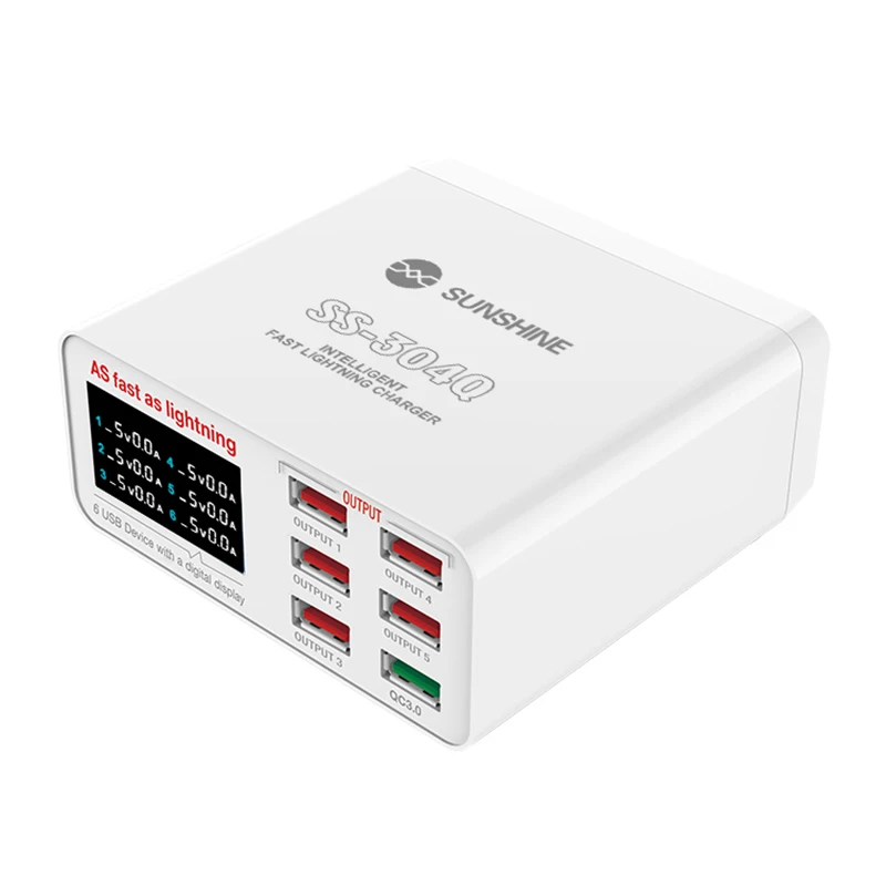 RELIFE RL-304P RL-304S SUNHINE SS-304D SS-304Q Intelligent Multi-port Lightning Charger with Digital Disply for IPhone Samsung