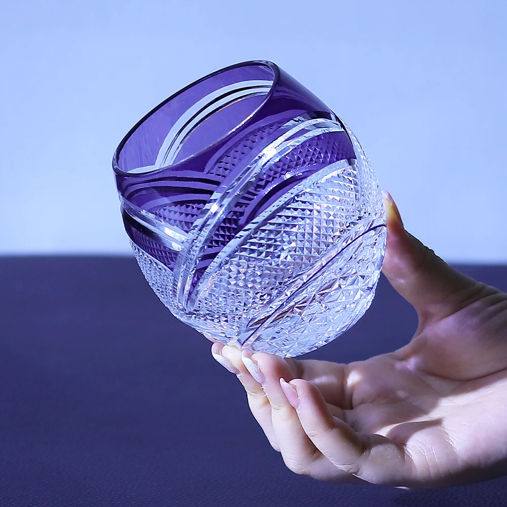 Purple 300ml Hand Cut Crystal Tumbler Ideal for Bourbon Scotch Old Fashioned Cocktails Whiskey Stones And Gifting