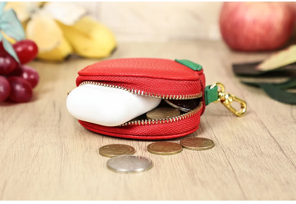 CONTACT'S Genuine Leather Bag Charm, Fruit Series Mini Pouch Keychain, Cute Handbag Pendant for Women, Female Small Item Holder