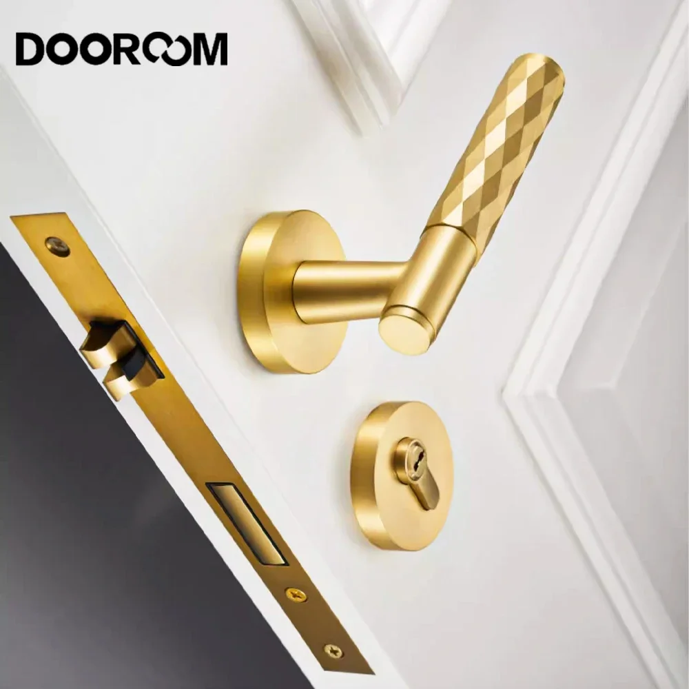 DOOROOM Brass Silent Split Door Lock Bedroom Interior Anti-theft Mechanical Lock Security Mute Bathroom Door Handle Locks