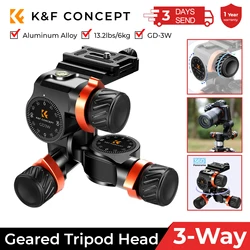 K&F Concept High Precision Fluid Head Load Capacity 13.2lbs/6kg 3 Way Geared Tripod Head Aluminum Alloy for Photography Camera