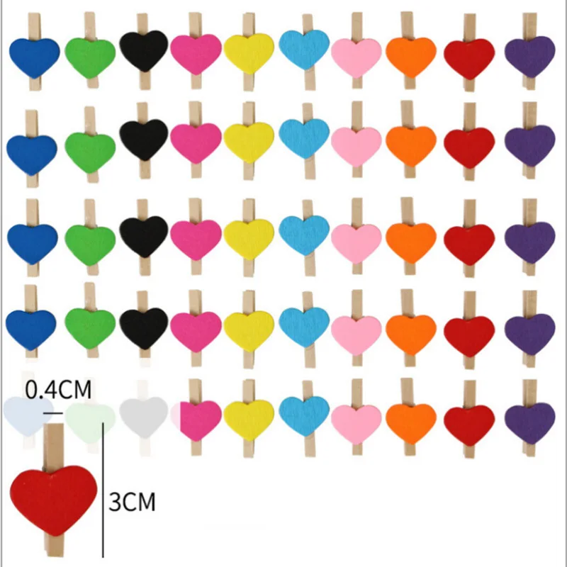 50Pcs Colorful Mini Love Heart Wooden Clip Creative Cute Photo Clip For Wedding Party Home Decoration DIY Crafts Pegs Clothespin