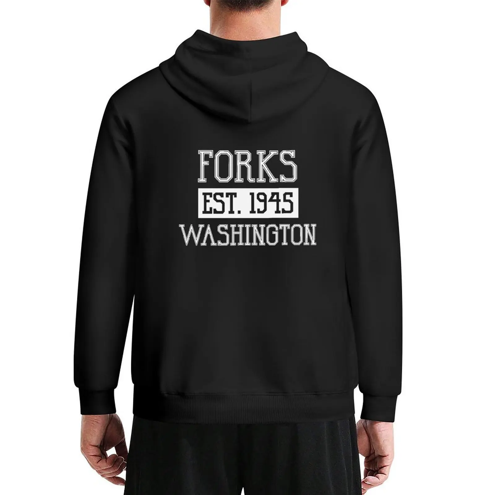 Forks, Washington (white print) Hoodie men's coat men's clothing men's autumn clothes hoodie for men