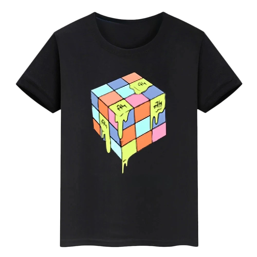

Милая мужская и женская футболка с круглым вырезом и принтом кубика Рубика, американские летние спортивные свободные удобные дышащие топы с короткими рукавами