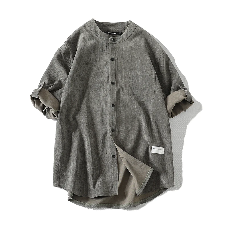 

Summer Casual Loose Fit ort Sve irt Men's Vintage Japanese Sle Labell round Ne Five-Quarter Sve Casual irt