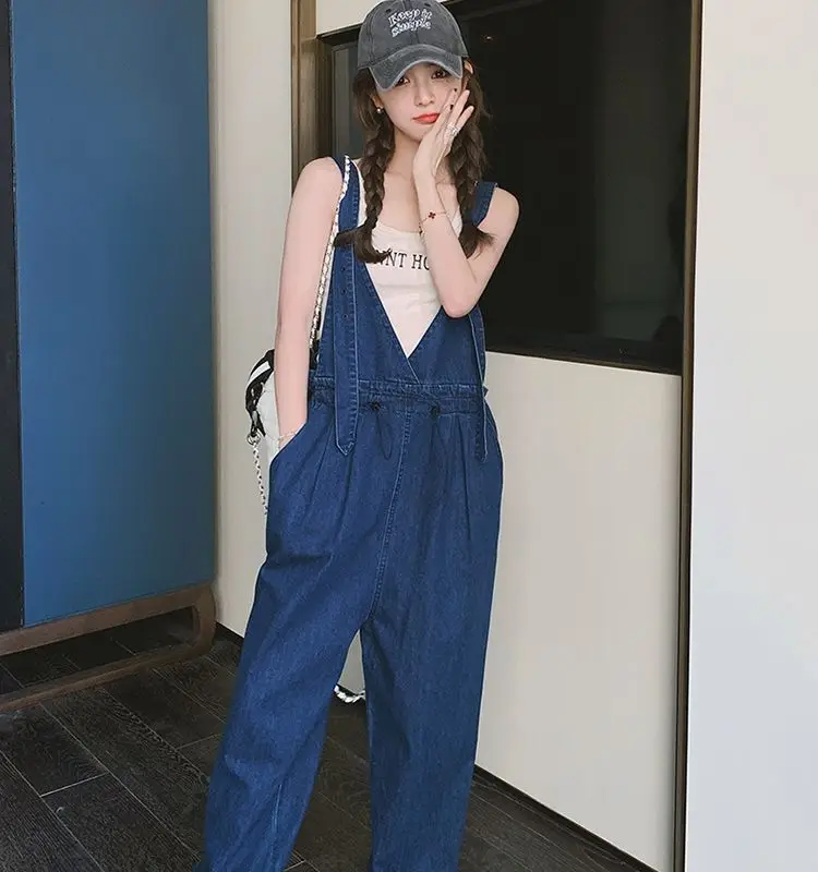 

Summer New Women's Denim Jumpsuit Loose High Waisted Shoulder Strap Jumpsuit