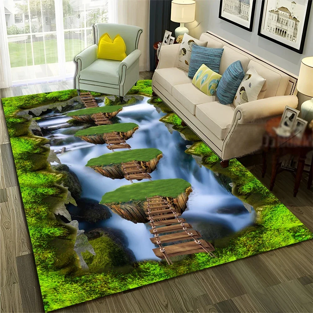 3D Illusion Vision Hallucination HD Carpet for Home Living Room Bedroom Sofa Decor Area Rug Natural Landscape Non-slip Floor Mat