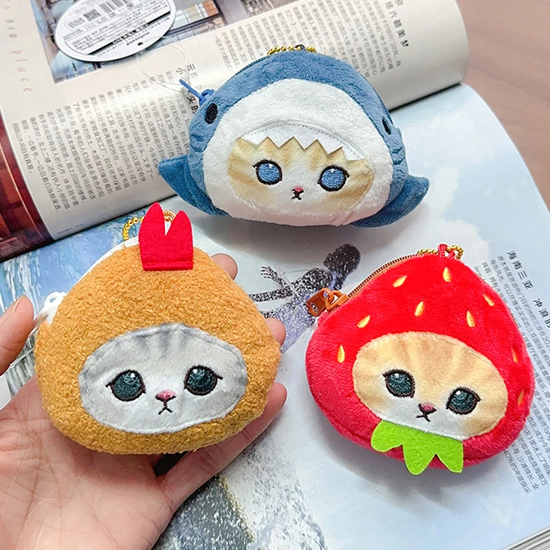 Shark Cat Plush Zero Wallet Cute Backpack Pendant Fried Shrimp Cats Storage Small Bag Mini Doll Earphone Bag Gifts