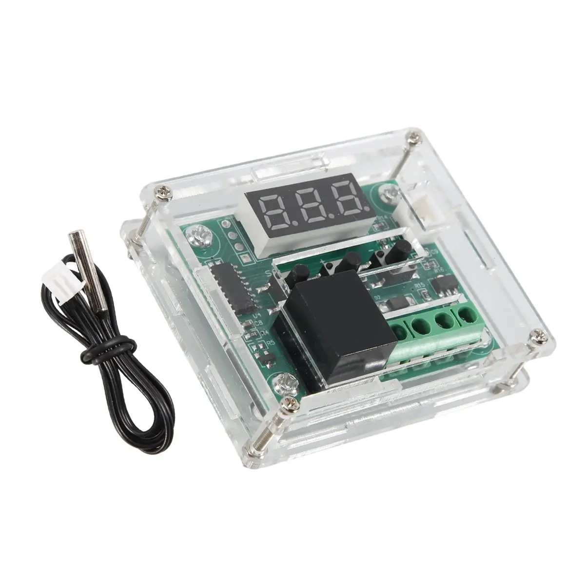 Compatible W1209 Digital Thermostat Control Board RED Digital DC 12V, -50 to 100℃, Waterproof Sensor Switch Plate with Case