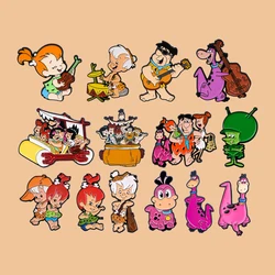 Anime Primitive Family Enamel Pin Cartoon Figures Pin Metal Lapel Brooch for Backpack Clothes Hat Badge Jewelry Accessories Gift