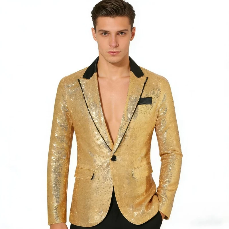 

2026 Men's Suit Jackets Luxurious Sequin Single Button Wedding Groom Dress Suit Stage Show Hosting Men Clothing Bar Ktv Blazers