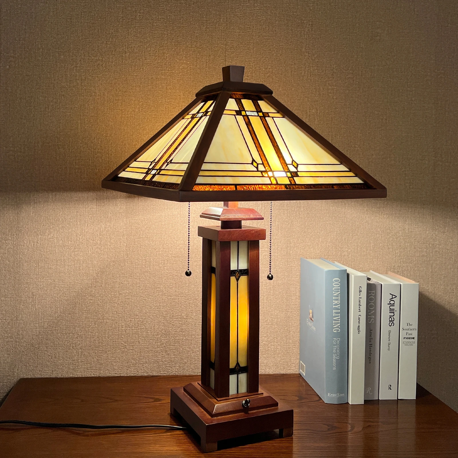 Wooden base desk lamp with night light, antique style reading desk lamp, living room bedroom, home office desk lamp GN256TB