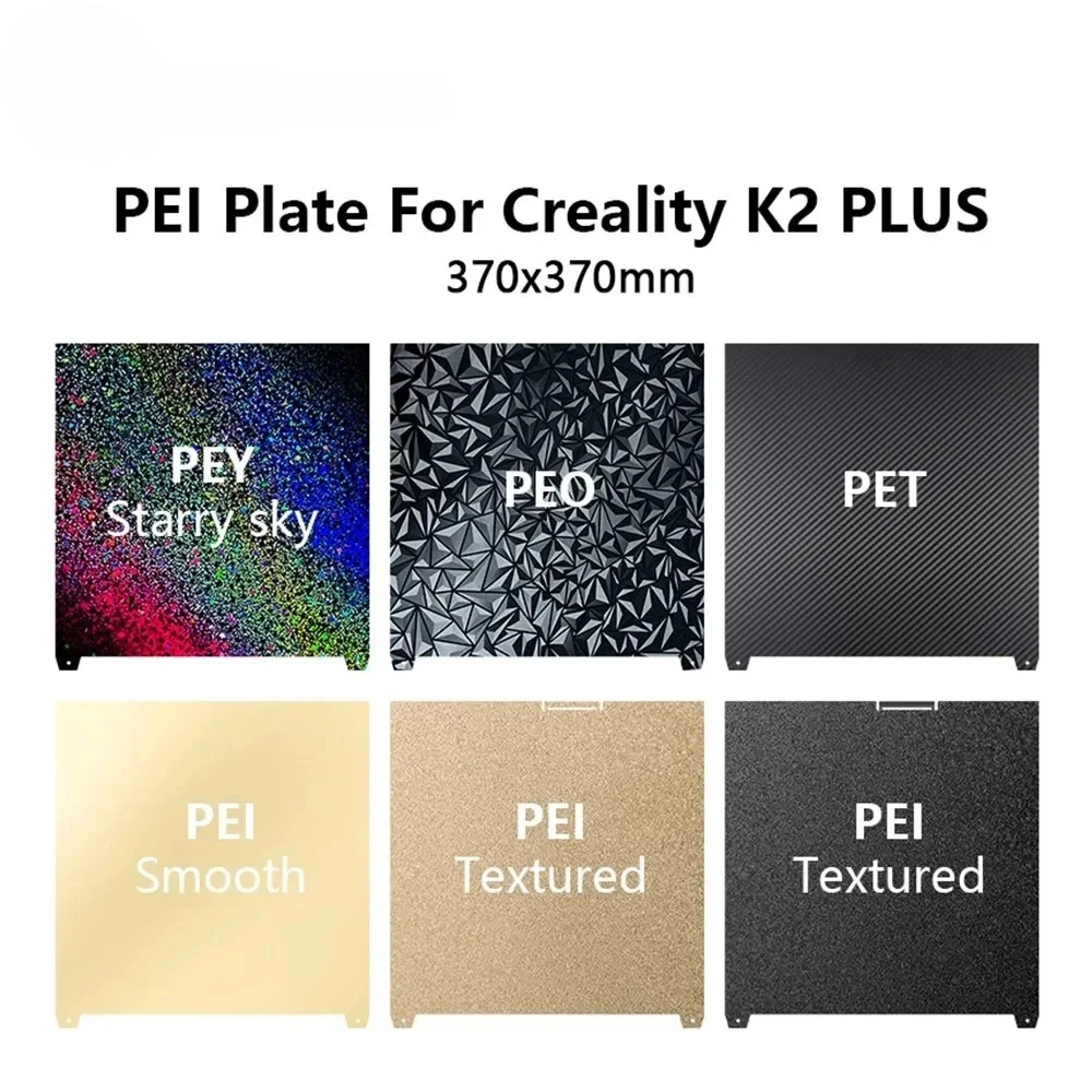 370x370mm Black Frosted PEI Build Plate High Strength Wear Resistant Spring Steel Sheet for Creality K2 / K2 Plus 3D Printer