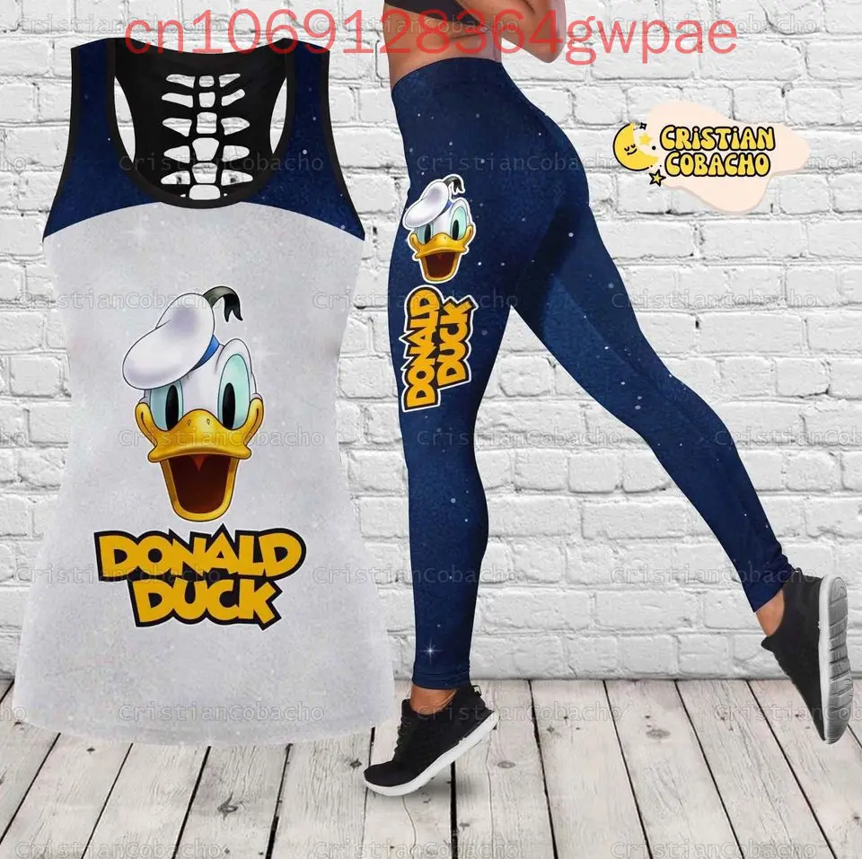 

Disney Donald Duck Women Cutout Tank Top and Leggings Yoga Set Summer FitnessTracksuit Hollow Tanktop Leggings Suit