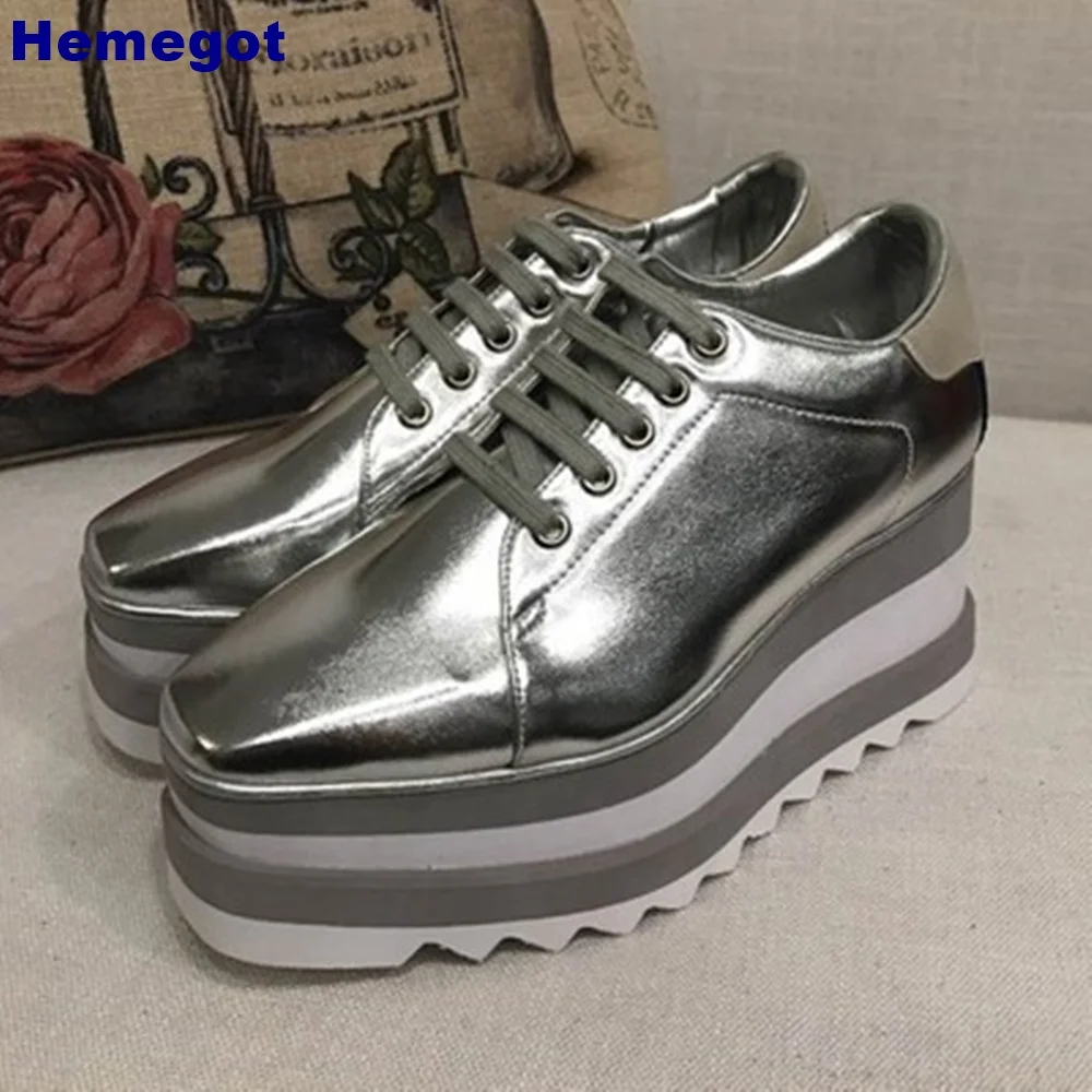 Genuine Leather Mixed Color Women Sneakers 2024 New Thick Sole Square Street Casual Shoe Fashion Lace Up Height-Increasing Shoes