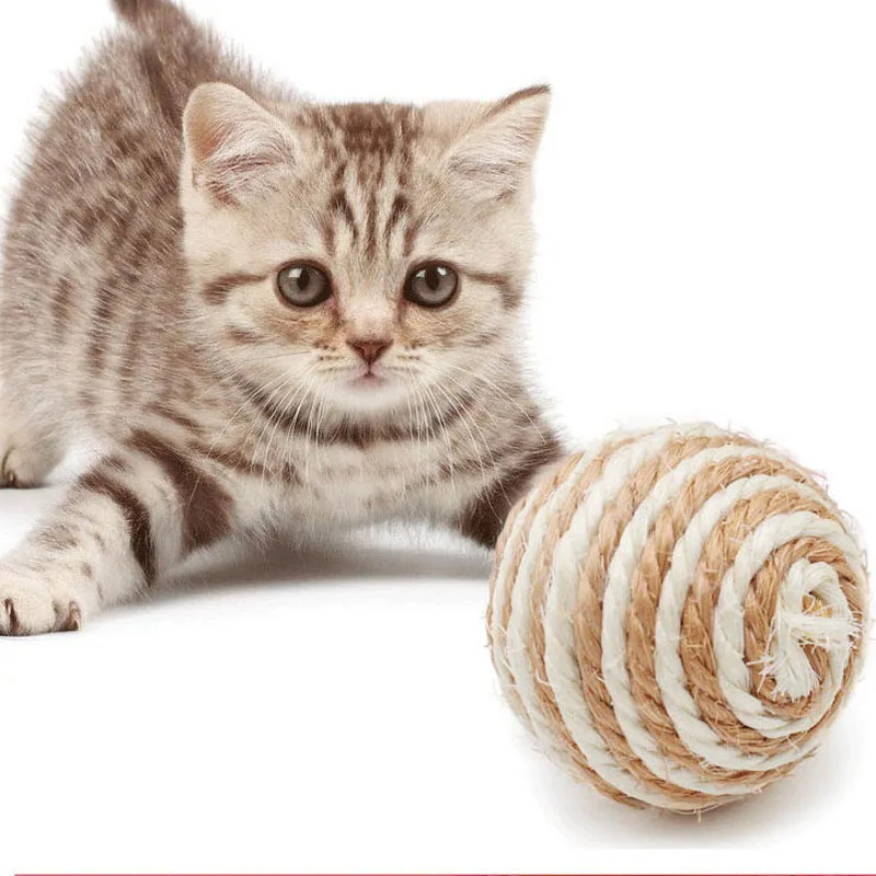 43mm Color Random Sisal Rope Weave Ball Interactive Cat Chewing Toy Anti-Bite Self-Play Grinding Ball for Pets