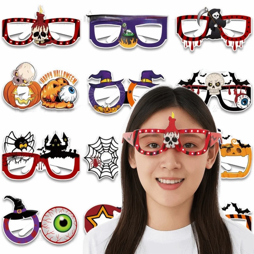 

6 pcs Funny Halloween Paper Glasses Spider Design Pumpkin Design Cosplay Eyeglass Cardboard Bat Design Party Photo Props