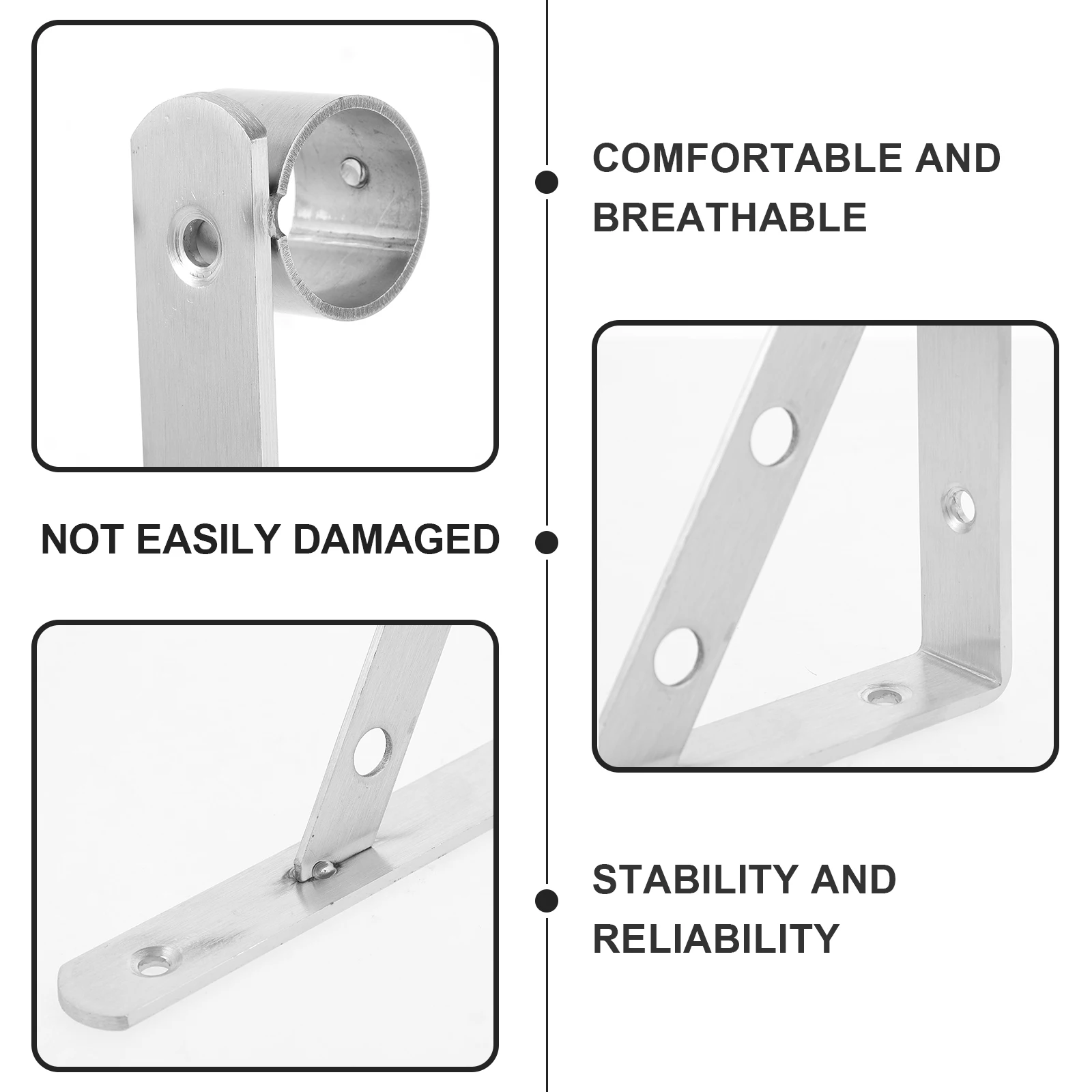 

2Pcs Triangle Shaped Stainless Steel Clothes Drying Pole Bracket Wall Mounted Stable Support for Curtain Rod Clothesline Closet