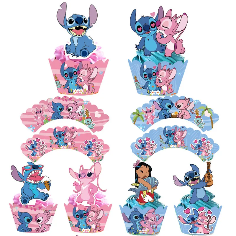 

24pcs Stitch Cake Decoration Children's Birthday Party Decoration Cake Around The Edge Cake Topper Card Baby Shower Supplies