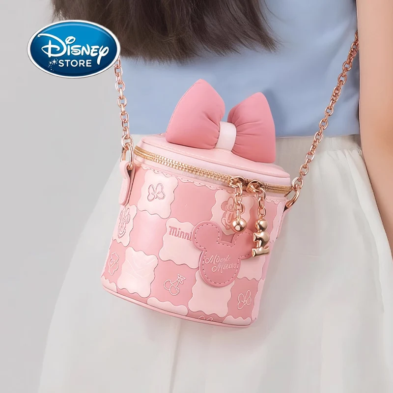 Disney Girl Birthday Gift Pink Minnie Shoulder Bag Bucket Bag PU Leather Storage Bags Christmas Gift