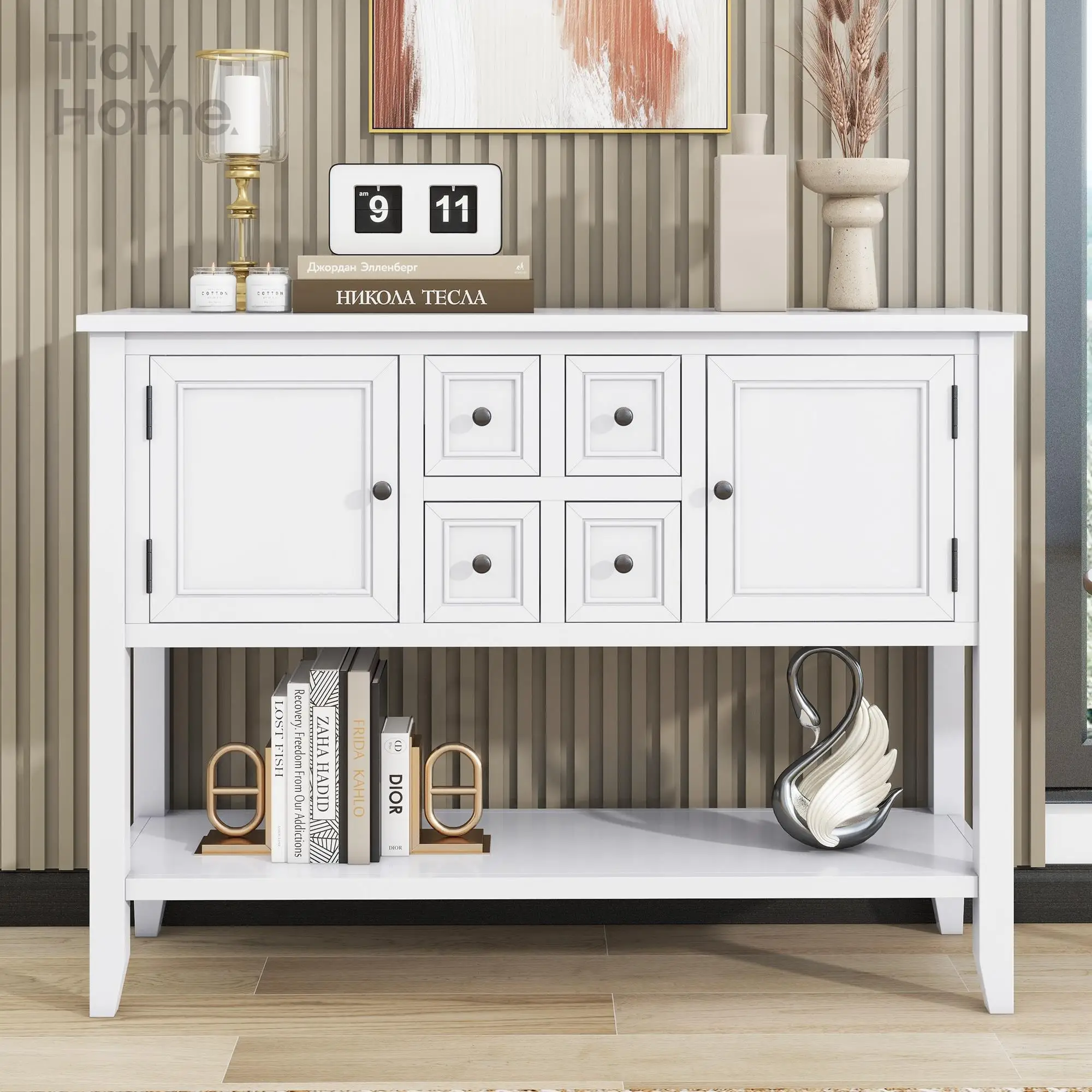 

Cambridge Series Ample Storage Vintage Console Table with Four Small Drawers and Bottom Shelf for Living Rooms, home furniture