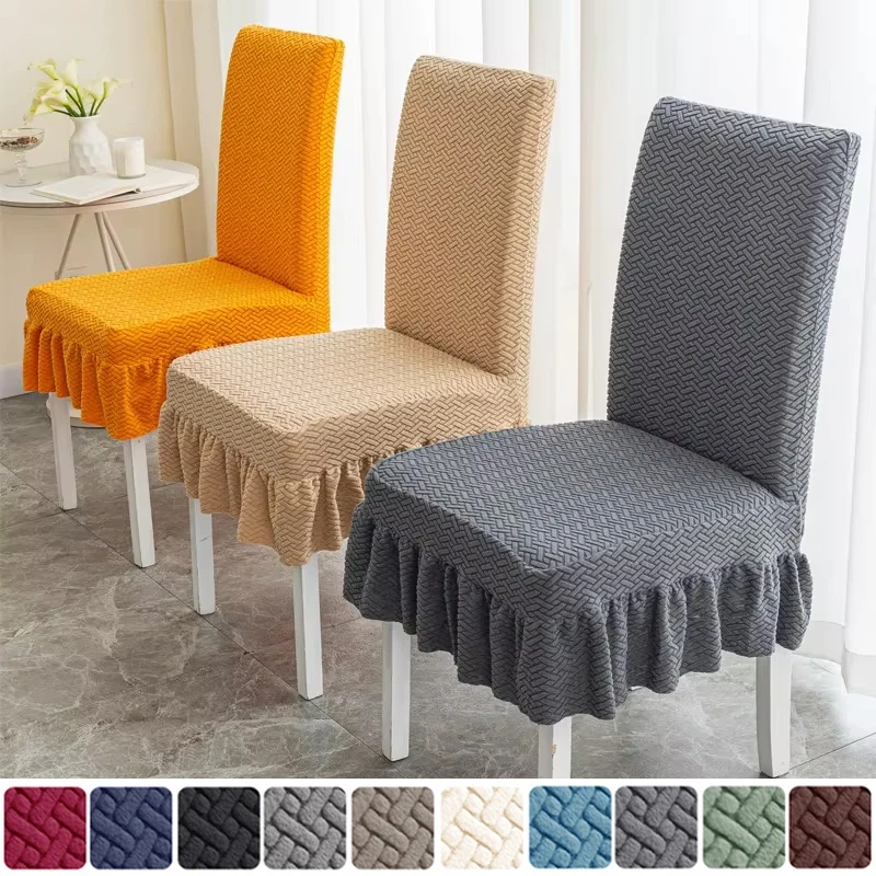 

1PC Chair Cover Cloth with Short Skirt Stretch Dining Chair Covers Washable Chair Protector for Home Dining Room Restauran Decor