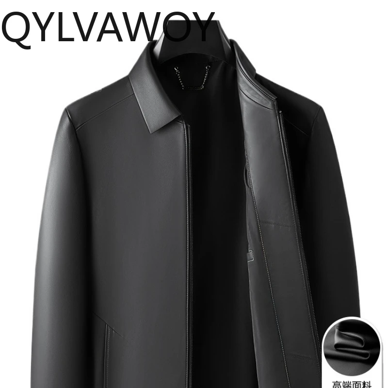 

QYLVAWOY 2025, осенне-зимняя мужская куртка из натуральной кожи, новый стиль, деловая повседневная верхняя одежда для папы, kurtka skórzana męska LJ2621