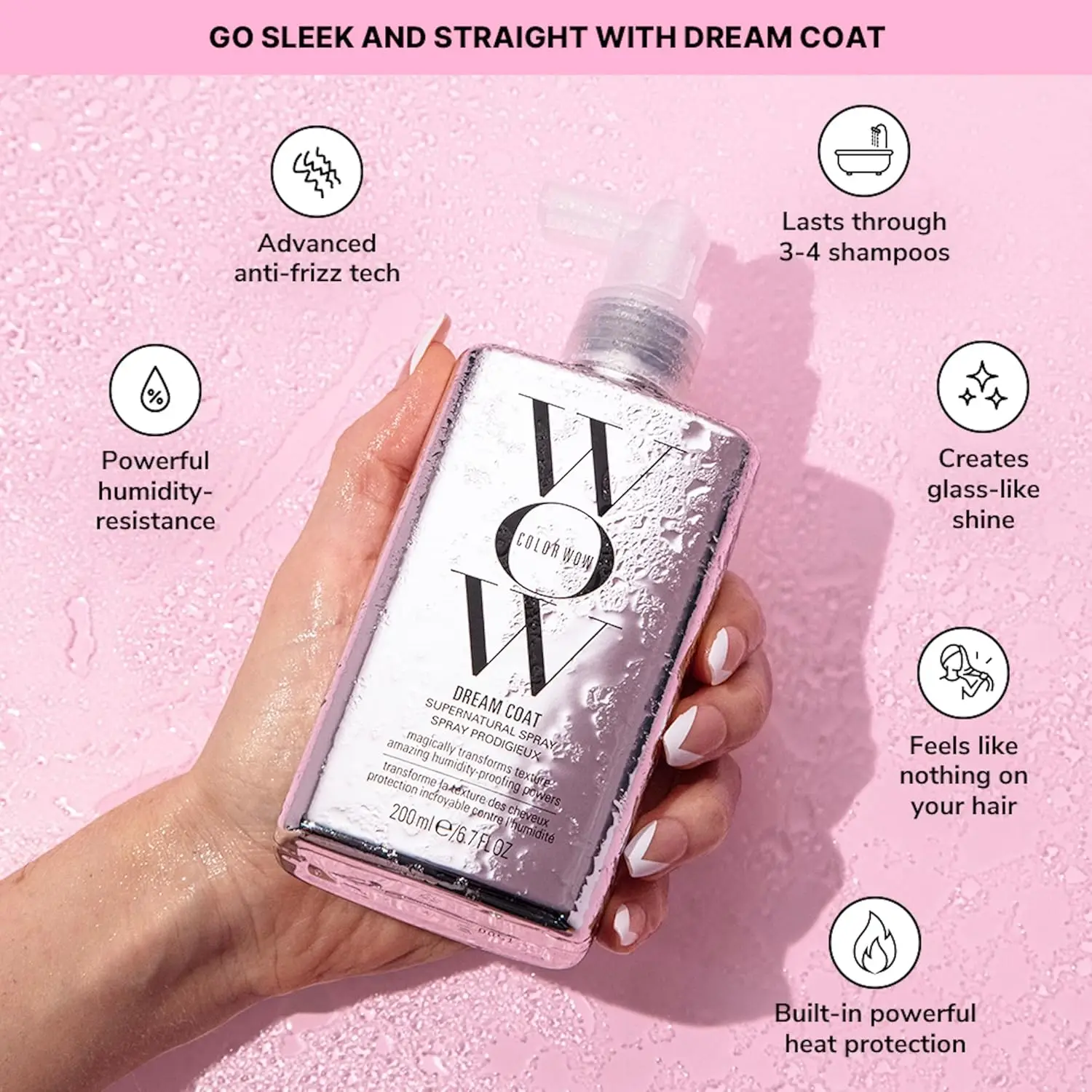 

COLOR WOW Dream Coat Сверхъестественное спрей для волос с листьями, супер глянцевый, ультра гладкий, 200 мл