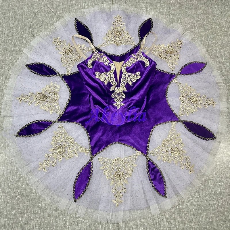 

Dark purple gold professional ballet tutu Group dance performance pancake tutu Adjustable hook on the back BLST20133