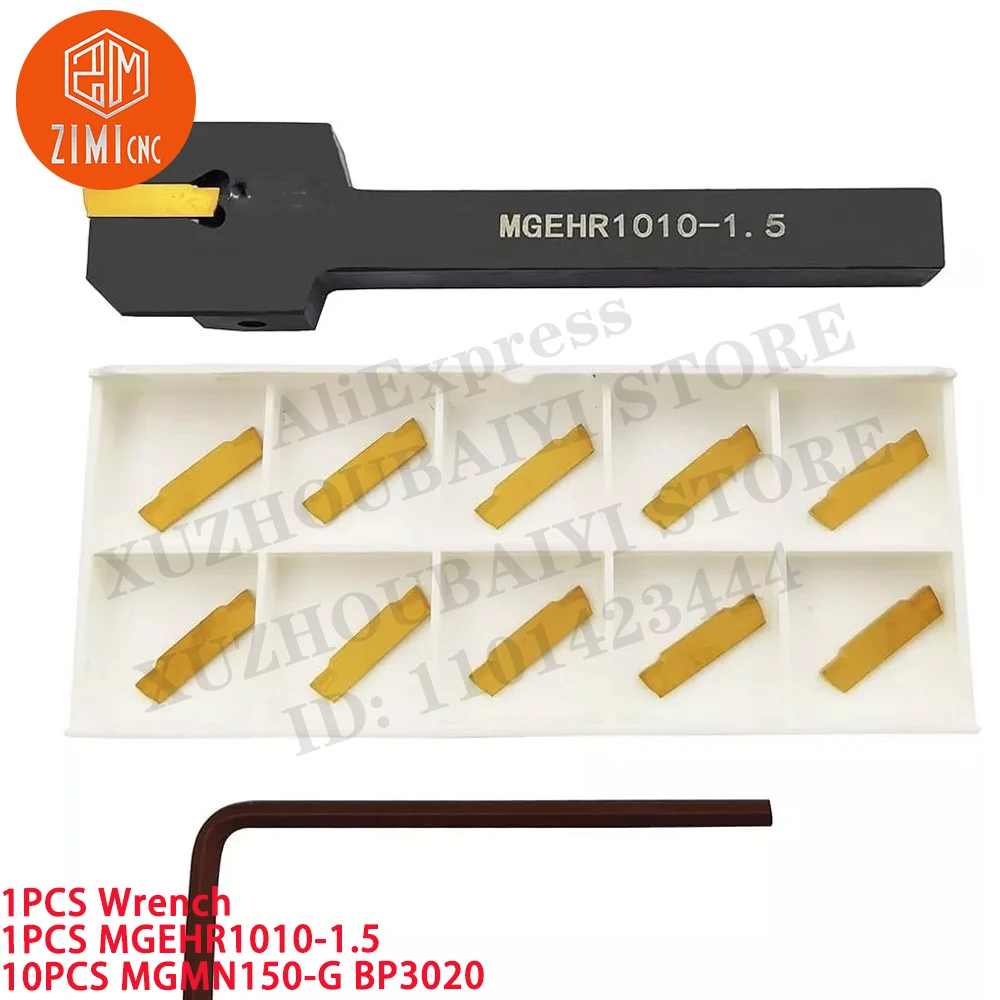 1PCS MGEHR1010-1.5 10mm 그루빙 도구 홀더 +10PCS MGMN150-G BP3020 그루빙 카바이드 인서트 CNC 금속 기계 절삭 도구