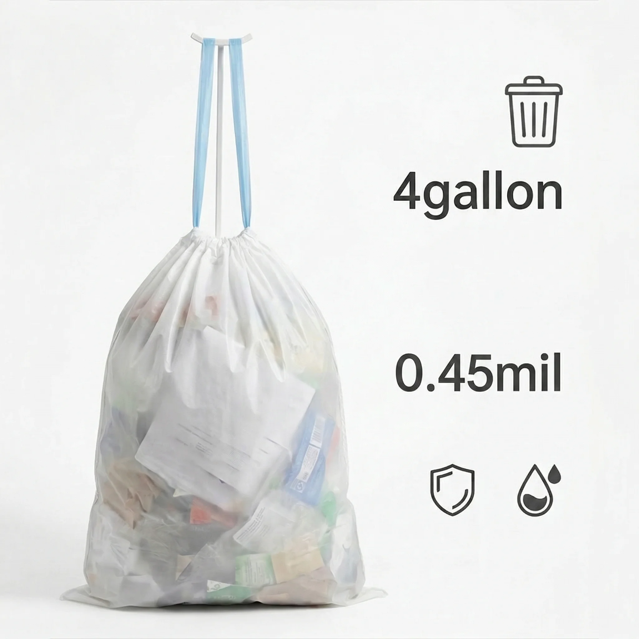 75Pcs 4Gal 30L Drawstring Garbage Bags 45x50cm Suitable for Household Daily Use