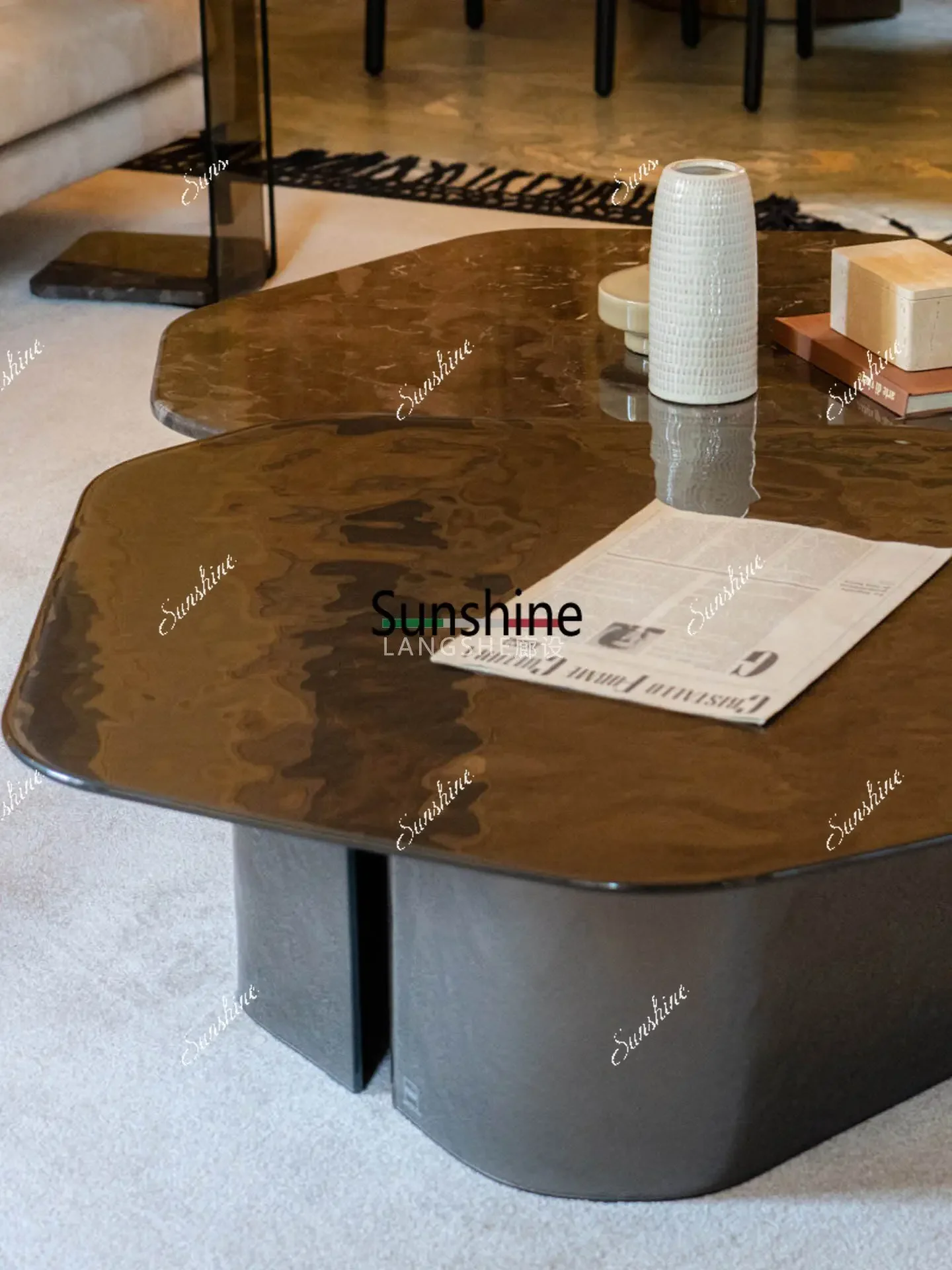 Italian light luxury hot melt water corrugated glass coffee table  FT
