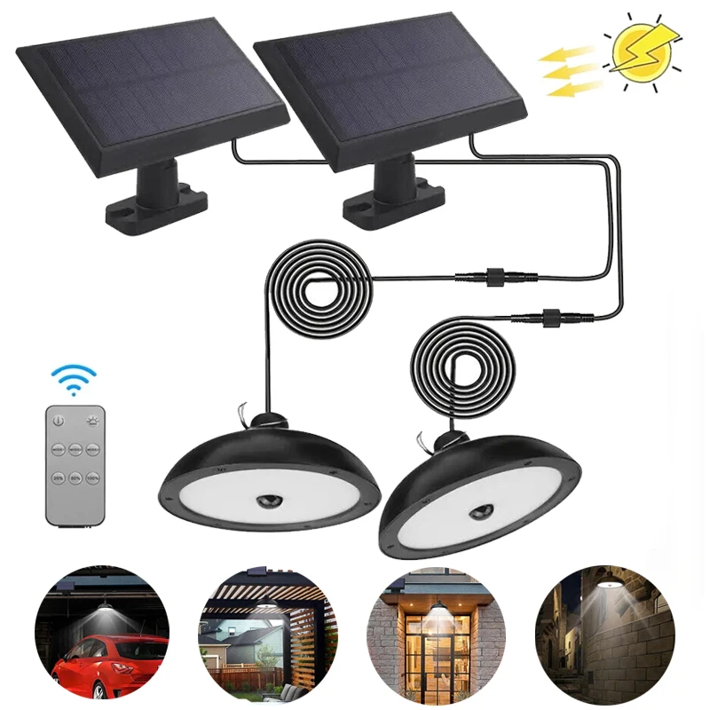 Solar Pendant Lamp Outdoor Waterproof Chandelier Light Hanging Shed LED Decorations with Remote Control for Indoor Shed Barn Roo