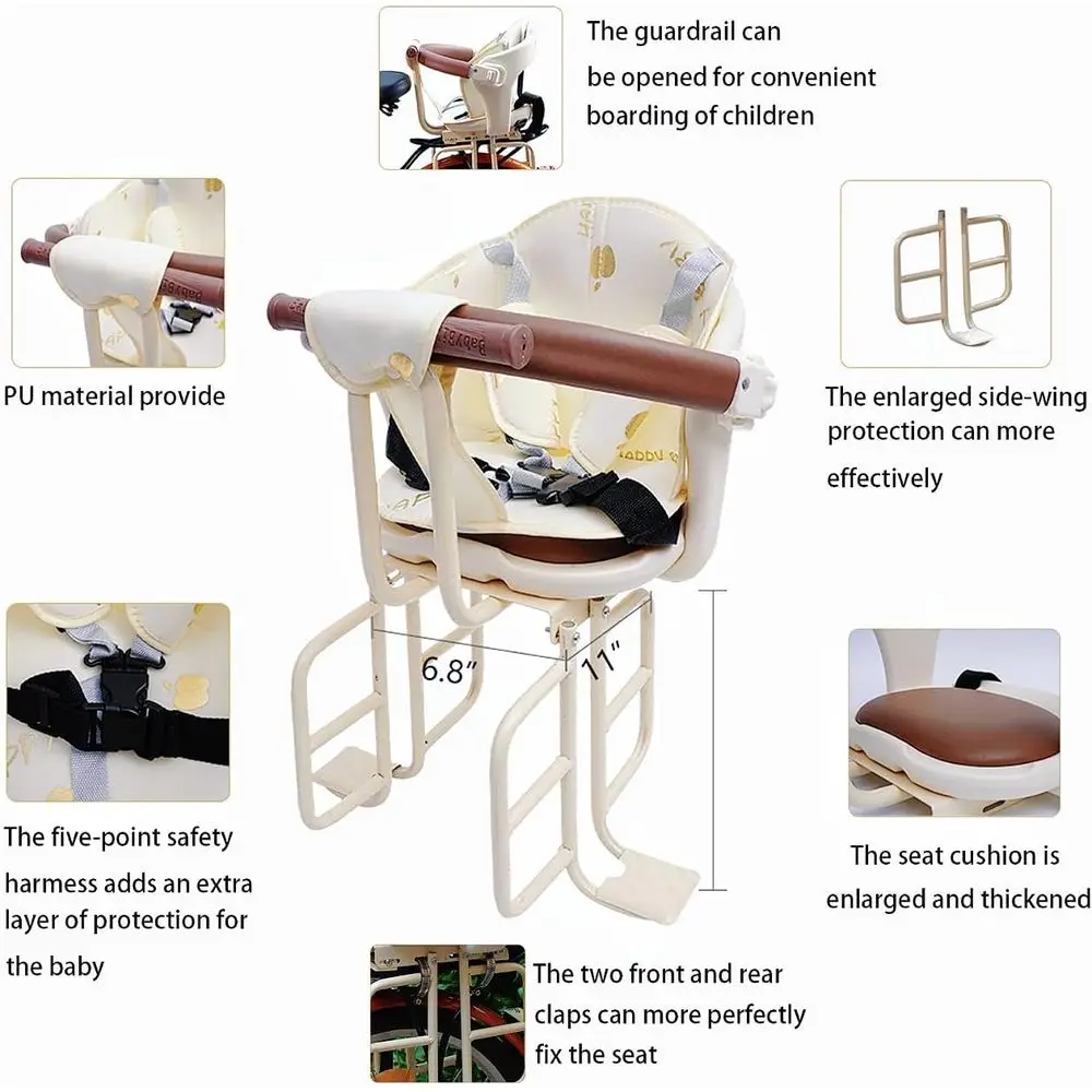 Child Bike Seat Rear Mount with Armrests and Pedals for Toddlers 6 Months to 6 Years, Up to 110 lbs