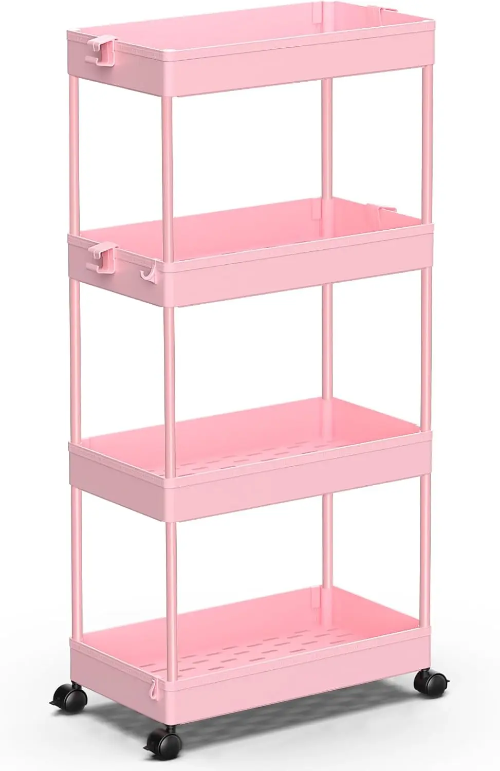 

Storage Cart 4-Tier, Bathroom Rolling Cart Utility Storage Organizer Shelf Mobile Shelving Unit For Kitchen Living Room
