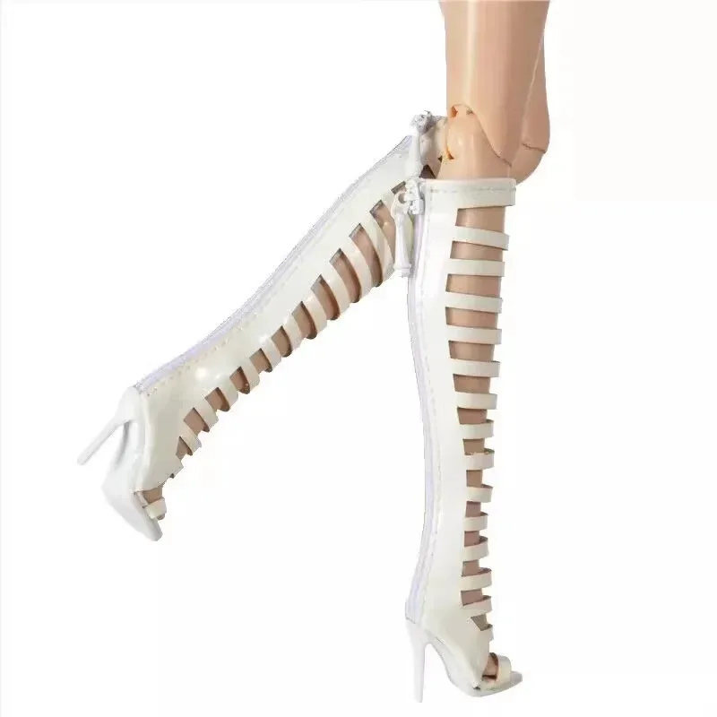 รองเท้าบูทสูงแบบโปร่ง สีพื้น ส้นสูง สำหรับตุ๊กตาแฟชั่นหญิง ขนาด 1/6 รุ่น FR2 FR6.0 อุปกรณ์เสริมสำหรับตุ๊กตา