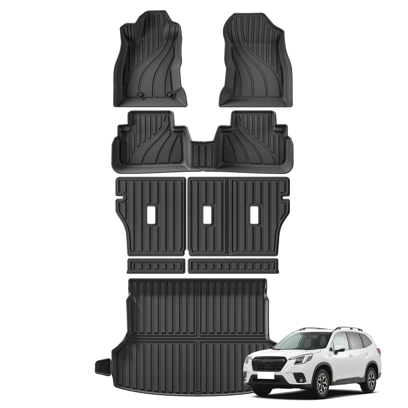 for Subaru Forester 2019-2024 US Version TPE 3D Car Floor Mats Cargo Liner Trunk/Backrest Pad Waterproof Black 