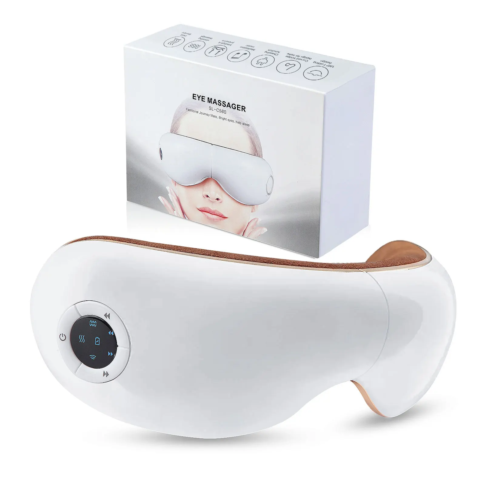 Eye Massager with Heat Massage Foldable with Compression Vibration Air Pressure Reduce Eye Fatigue Improve Sleep White