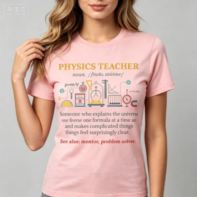 Women  T-Shirt Physics Teacher Definition Funny Science Graphic Casual Short Sleeve Tee For Teachers Students Physics Lovers