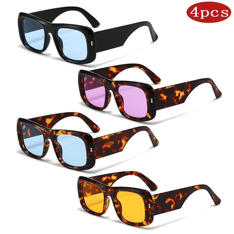 

Motorcycle 1/4pcs Vintage Square Sunglasses Women Large Frame Candy Color Brand Sun Glasses Female Gradient Leopard Goggles