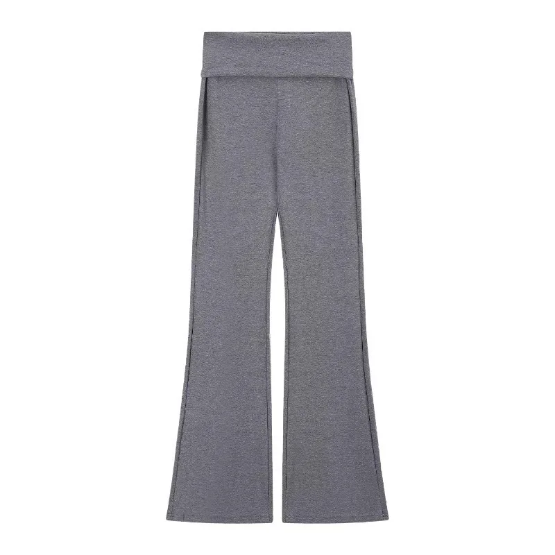 Gray High Waist Design Sensation Small Crowd Flip Collar Micro Flare Pants Casual Pants Women Spring Slimming Drapey Floor-Le...