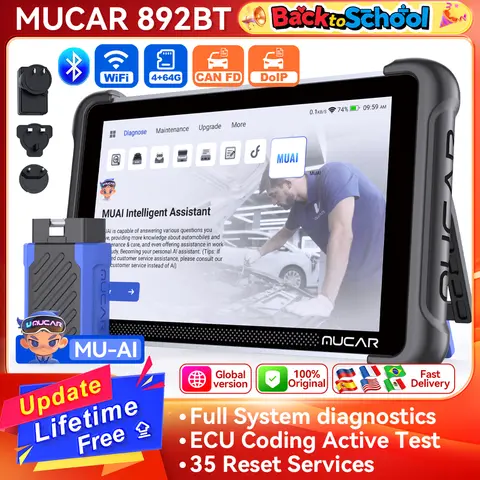 MUCAR AI 지원 양방향 스캔 도구 892BT 전체 시스템 OBD2 스캐너 진단 도구 ECU 코딩 35가지 서비스 (CANFD DOIP 지원)