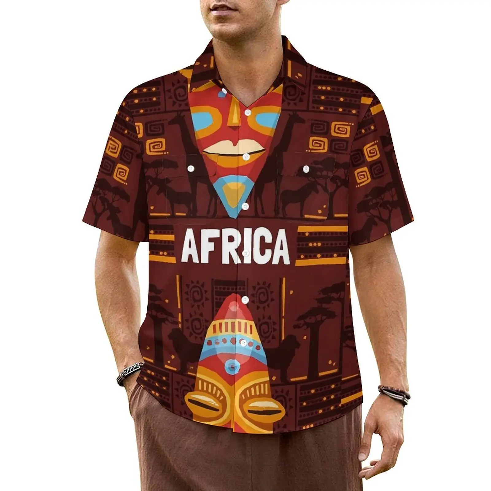 

Hawaiian Shirt Beach Dashiki Blouses Vintage African Print Loose Casual Shirts Men Short Sleeves Streetwear Plus Size Clothing